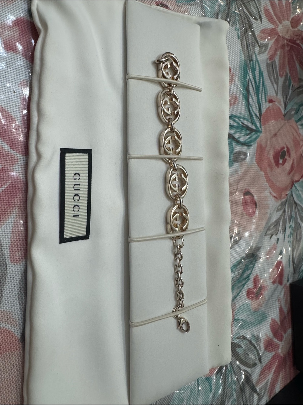 Gucci Silver-Tone Interlocking G Link Bracelet